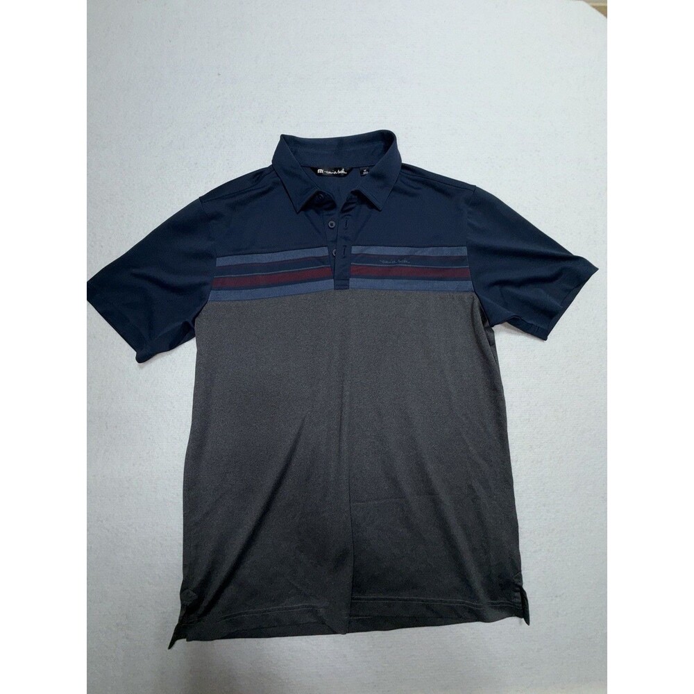 TravisMathew Men’s Colorblock Stripe Golf Polo Shirt | Navy/Charcoal | Size M
